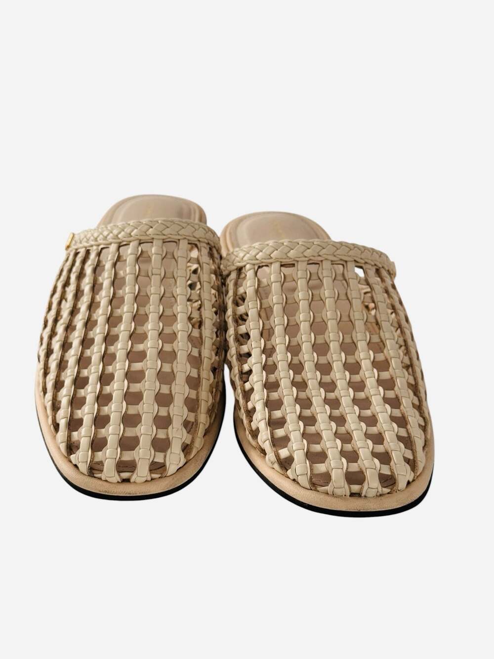 Tommy Hilfiger Premium Leather Woven Mule Sandals in Cream